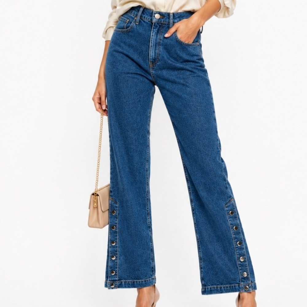 Rag & Bone High Rise Straight Leg Jeans Vintage Blue Snap Button Side Size 26